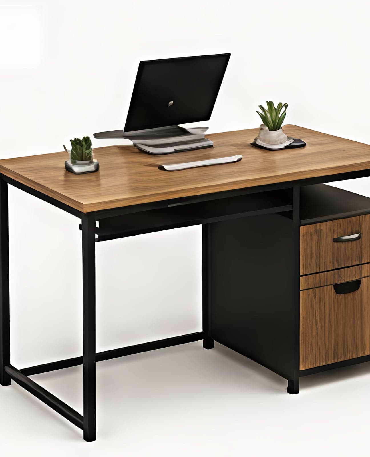 Steel-frame office desk made in-house at Indira Furnitures